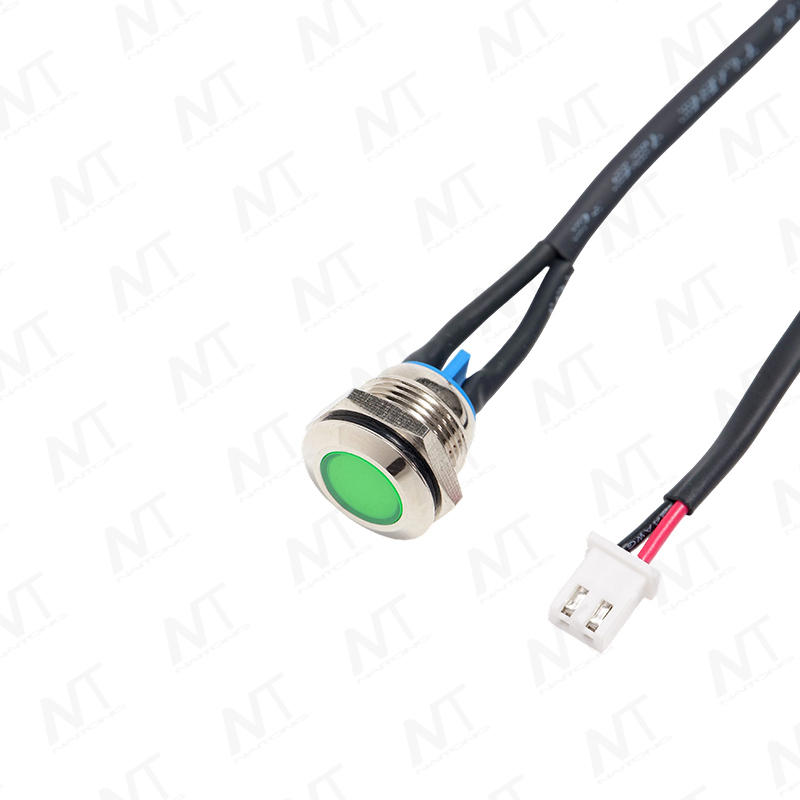 16mm Flat Green Metal Switch with Indicator Light — XH2.54-2P Terminal Wire Harness