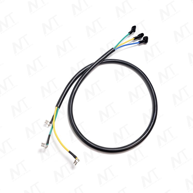Black-Sheathed Core Wire Adapter Main Harness with O-Type Ground Ring on One End and 4.8mm Spade Terminal on the Other